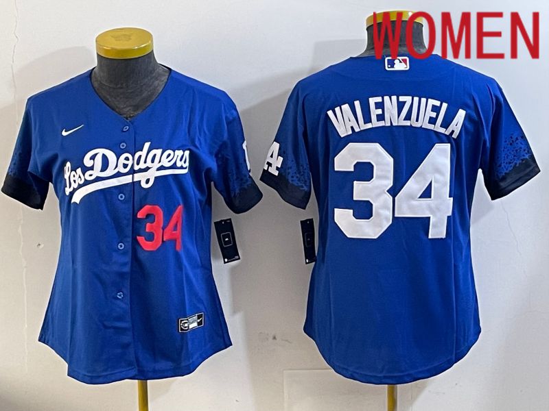 Women Los Angeles Dodgers #34 Valenzuela 2024 blue jersey 2024112007